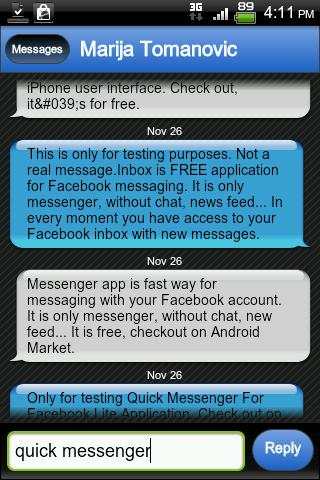Quick Messenger for Facebook screenshot 1