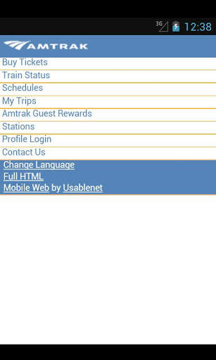 Amtrak mobile launcher screenshot 1