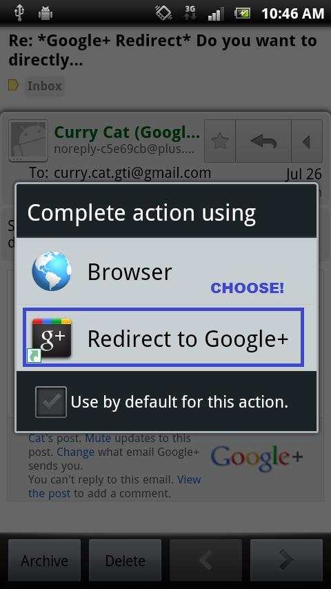Redirect to Google+ screenshot 2