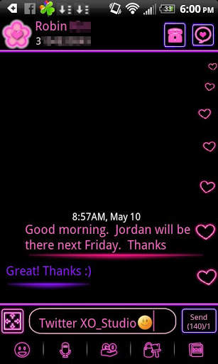 GO SMS Theme Pink Neon Hearts screenshot 1