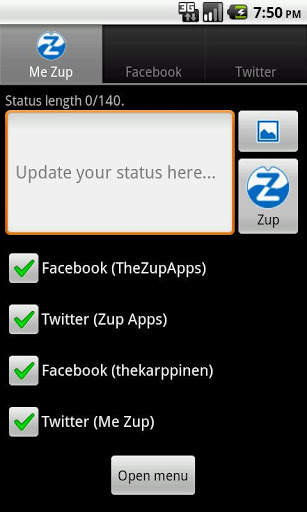 Me Zup (Facebook, Twitter) screenshot 1