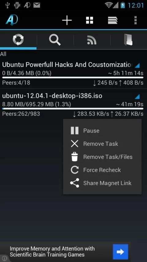 aDownloader - torrent download स्क्रीनशॉट 7