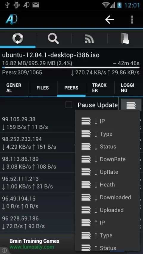 aDownloader - torrent download स्क्रीनशॉट 6