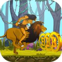 Boy run With Lion in jungle