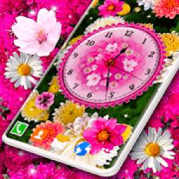 Flowers Blossoms Clock * Flower Themes Wallpaper