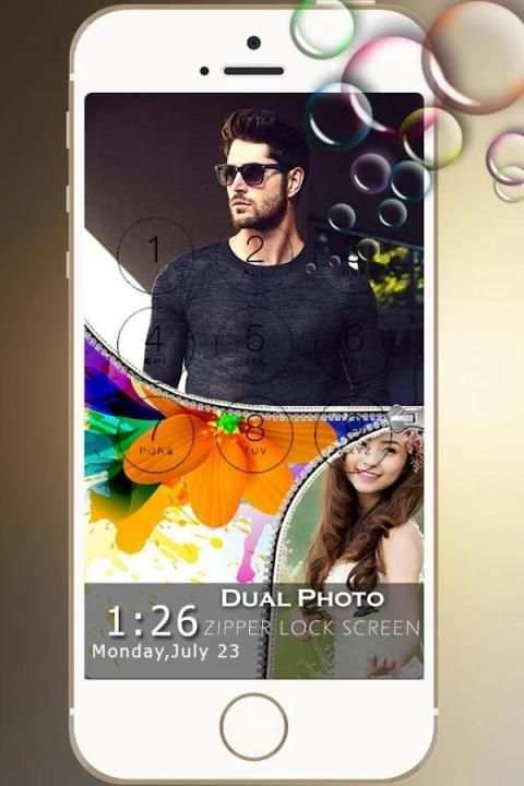 Dual Photo Zip Lock Screen 1 تصوير الشاشة