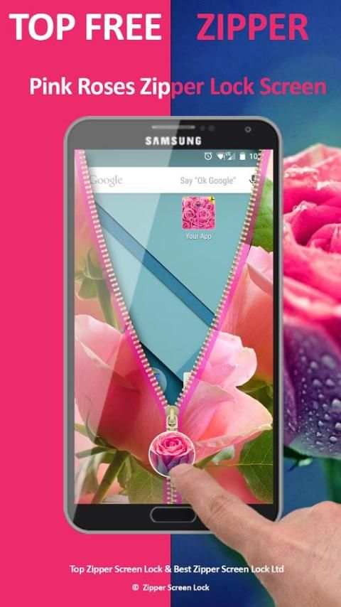 Pink Roses Zipper Lock Screen 1 تصوير الشاشة