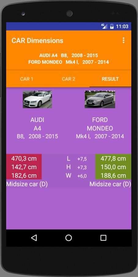 Car size comparison tool स्क्रीनशॉट 1