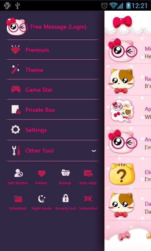 Tema SMS Kitty Pink screenshot 1
