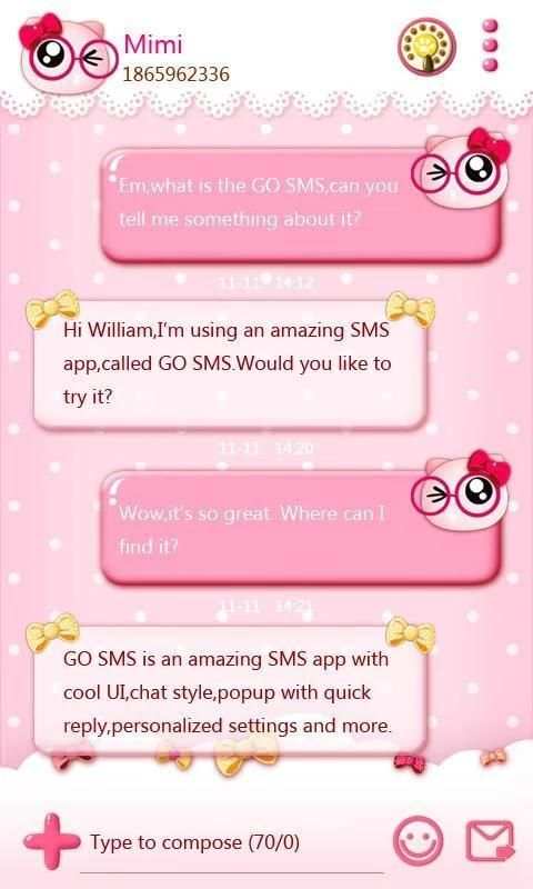 Tema SMS Kitty Pink screenshot 4