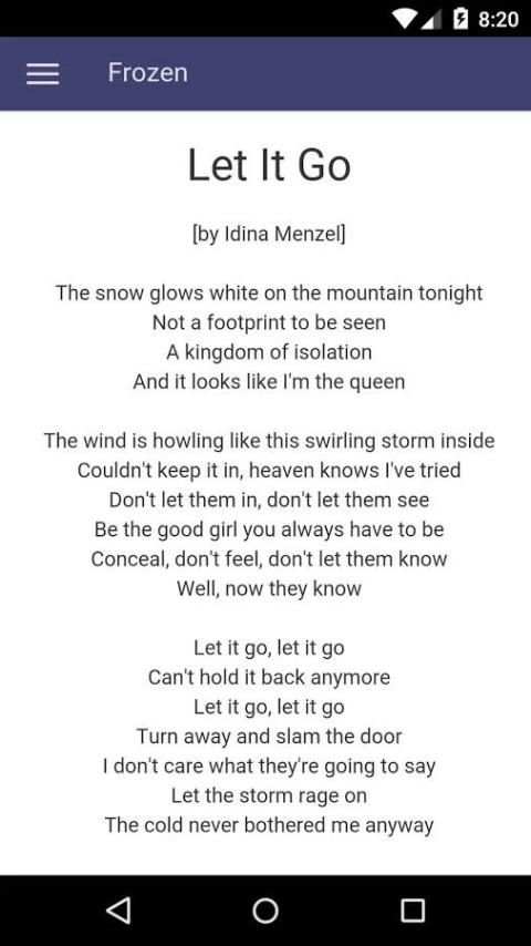 Frozen Lyrics screenshot 6