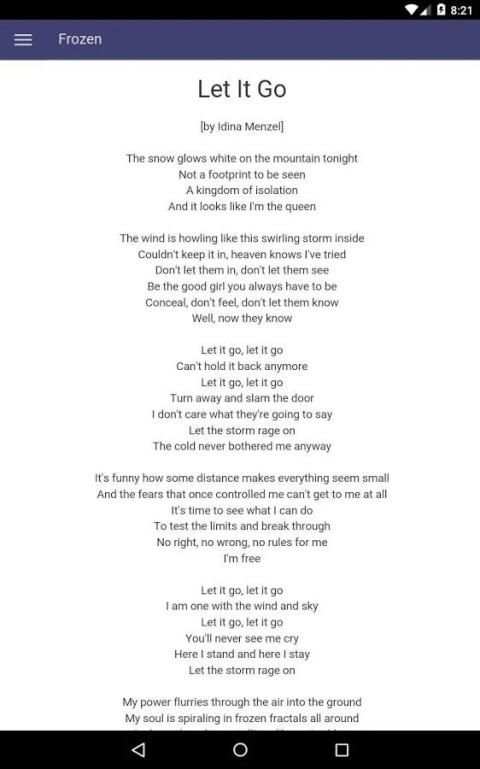 Frozen Lyrics screenshot 1