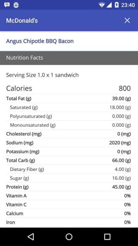 Fast Food Calorie скриншот 1