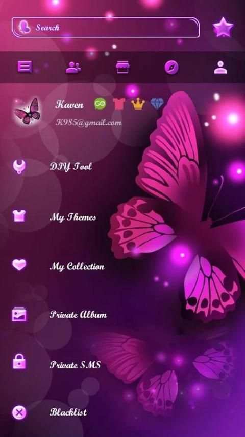 Tema SMS Kupu Kupu Neon screenshot 1