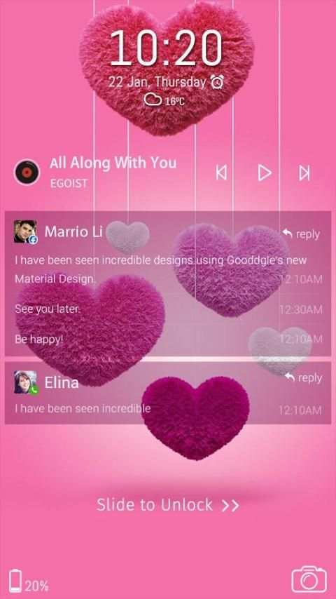 Pink Hearts CM Locker Theme 2 تصوير الشاشة