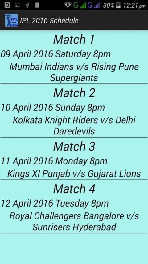 IPL 2016 Schedule screenshot 2