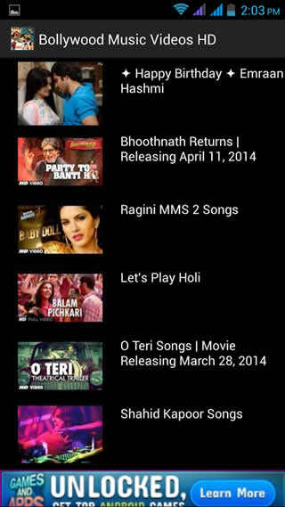 Bollywood Music Videos HD screenshot 1