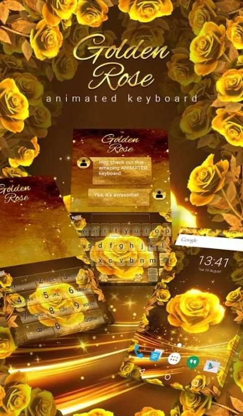 Gold Rose Animated Keyboard स्क्रीनशॉट 1