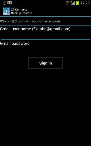 Z1 Contacts Backup Restore screenshot 1