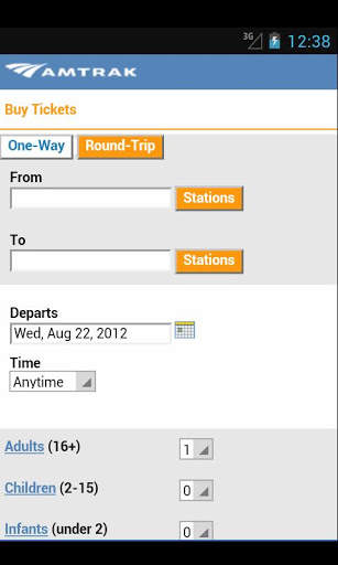 Amtrak mobile launcher screenshot 2