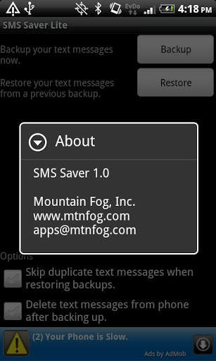SMS Saver Lite screenshot 2