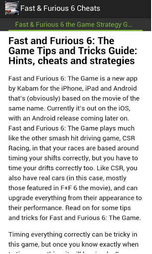 Fast &amp; Furious 6 Cheats screenshot 2