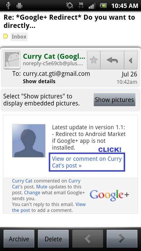 Redirect to Google+ screenshot 1