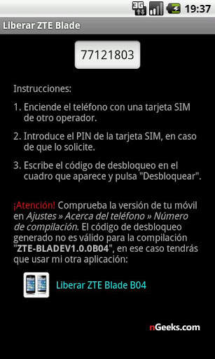 Unlock ZTE Blade screenshot 2