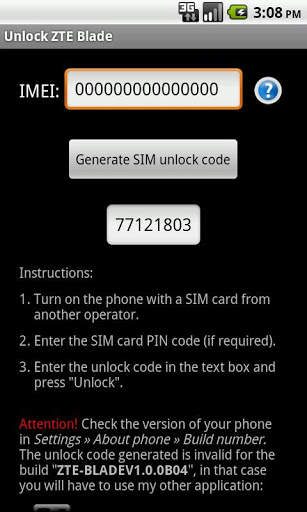 Unlock ZTE Blade screenshot 1