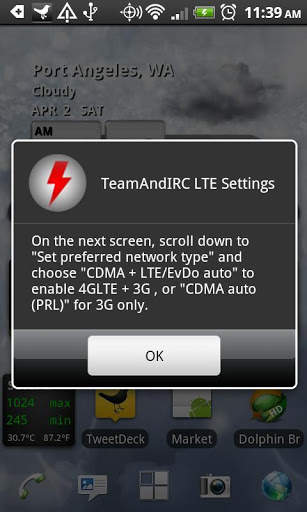 LTE OnOFF - HTC Thunderbolt screenshot 1