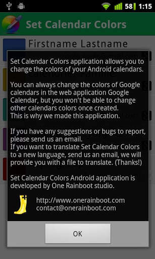 Set Calendar Colors screenshot 2
