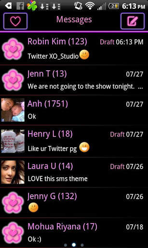 GO SMS Theme Pink Neon Hearts screenshot 4