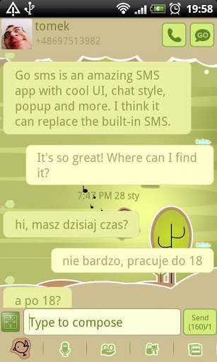 GO SMS Pro Retro Bird Theme screenshot 1