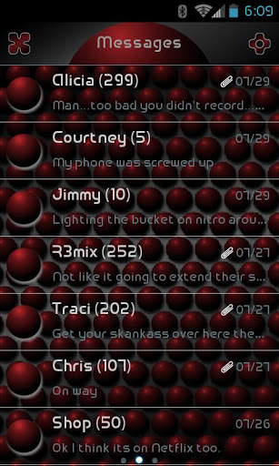 GO SMS PRO RED ORBS THEME screenshot 1