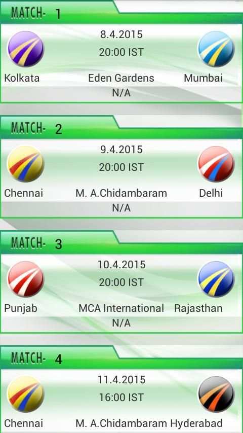 Schedule for I P L 2015 screenshot 2