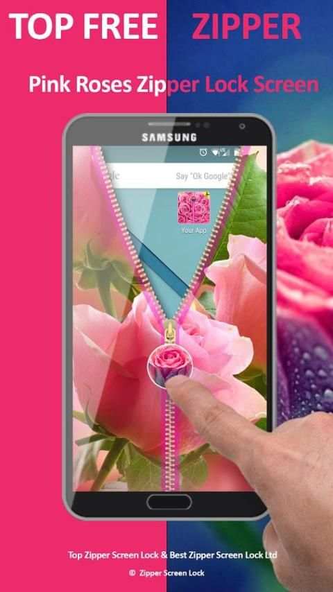 Pink Roses Zipper Lock Screen 2 تصوير الشاشة