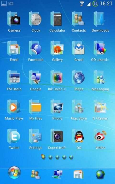 Blue Windows 7 GoLauncher Free 2 تصوير الشاشة
