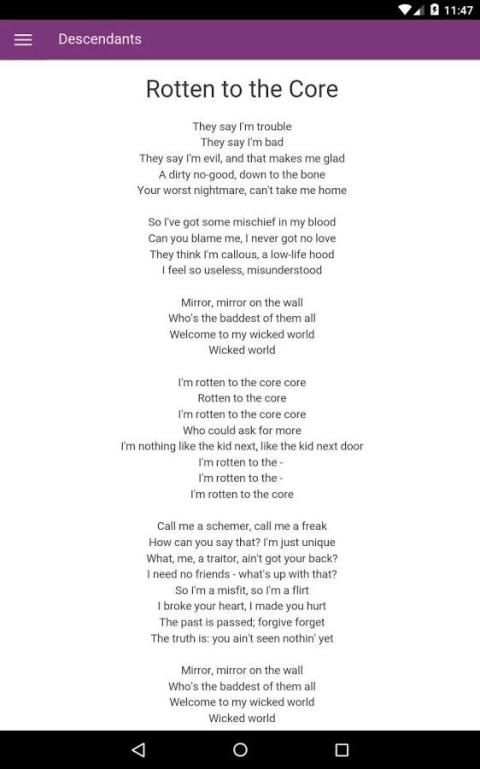 Descendants Lyrics screenshot 1