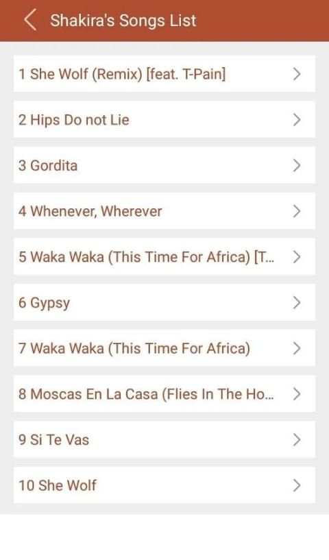 Hit Shakira's Songs Lyrics скриншот 1
