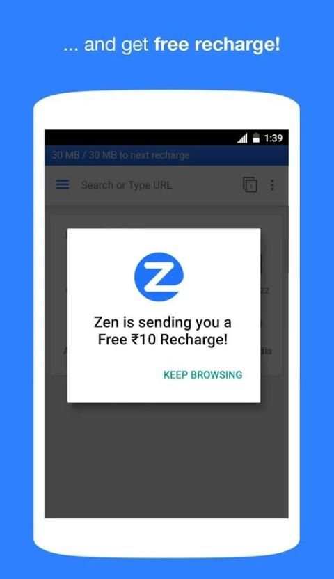 Zen Browser - Free Recharge screenshot 1