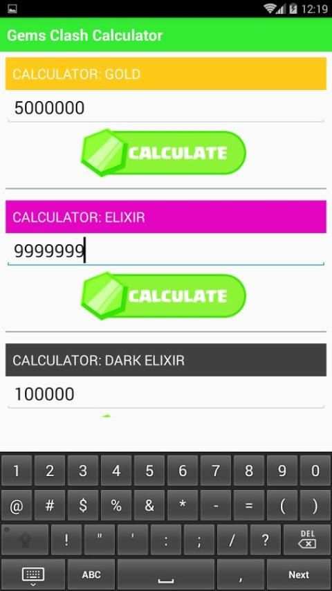 Gems Clash Calculator скриншот 3