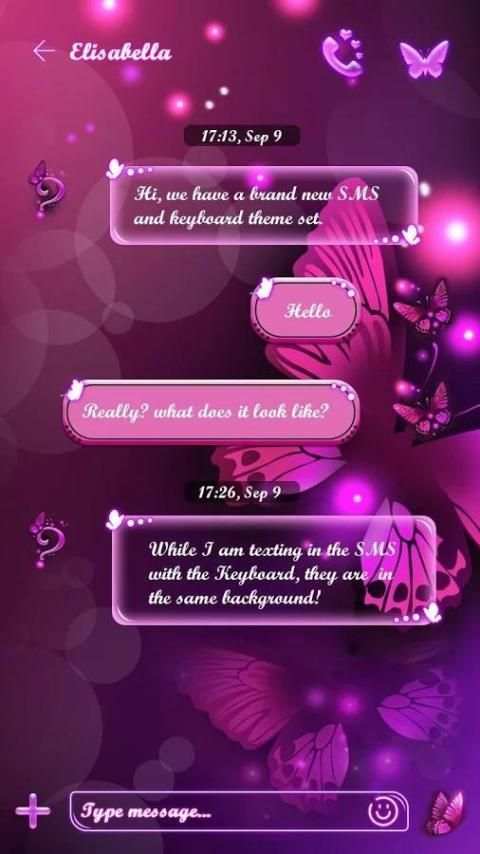 Tema SMS Kupu Kupu Neon screenshot 3
