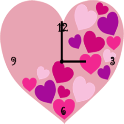 ikon Pink Love Heart Clock Widget