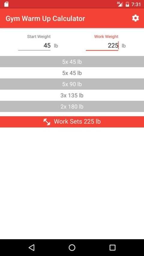 Gym Warm Up Calculator screenshot 2