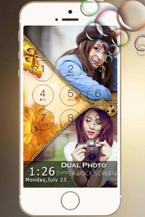 Dual Photo Zip Lock Screen 3 تصوير الشاشة