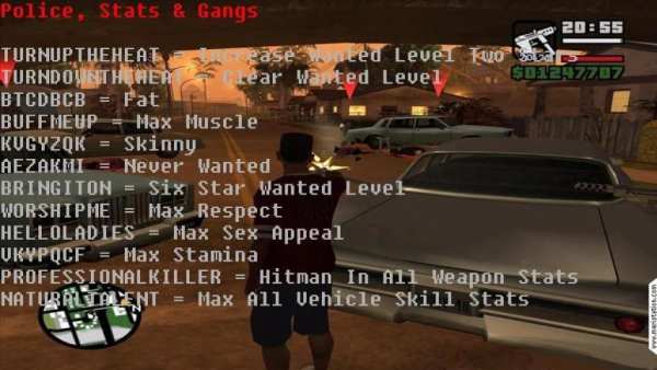 Cheats - GTA San Andreas स्क्रीनशॉट 1
