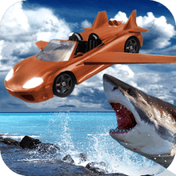 Angry shark flyingCar shooting icon