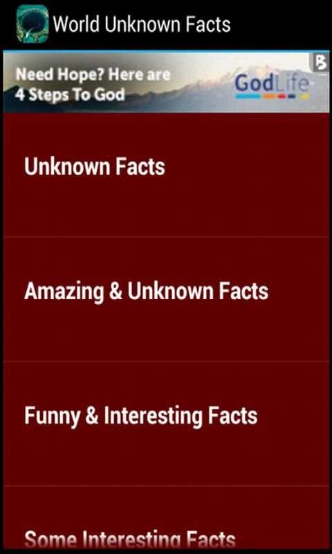 World Unknown Facts 1 تصوير الشاشة