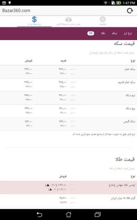 Bazar360 نرخ لحظه ای ارز و سکه screenshot 7