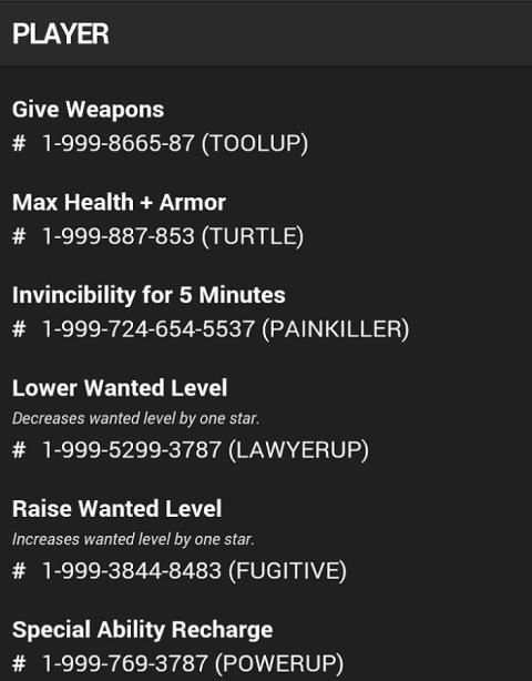 Cheats gta V screenshot 2